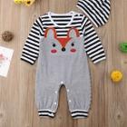 Shein Toddler Boys Stripe & Fox Print Button Jumpsuit With Hat
