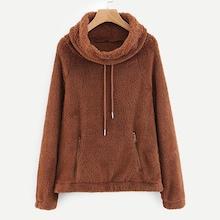 Shein Zip Detail Drawstring Teddy Sweatshirt