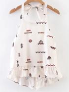 Shein White Printed Tie Back High Low Top