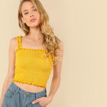 Shein Ruffle Trim Shirred Crop Top