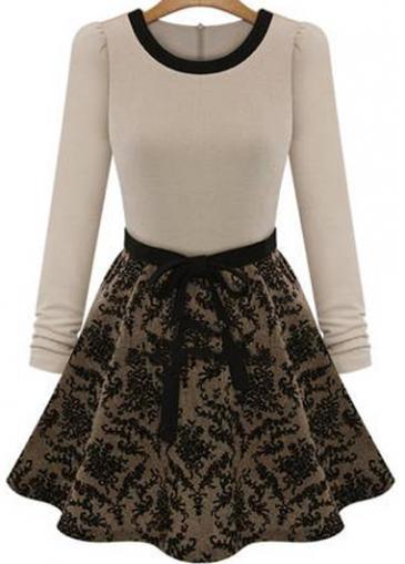 Rosewe Chic Long Sleeve Round Neck Woman Dress With Print