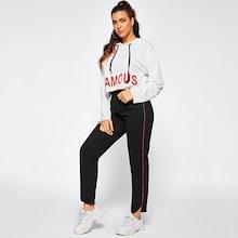 Shein Letter Crop Hoodie And Contrast Binding Pants Set