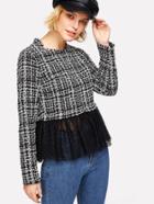 Shein Dot Mesh Hem Tweed Top