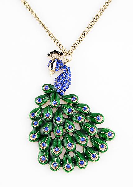 Shein Blue Gemstone Gold Peacock Necklace