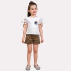 Shein Girls Flower Decoration Puff Sleeve Tee With Shorts