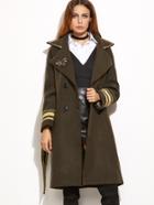 Shein Contrast Striped Trim Drop Shoulder Coat With Belt