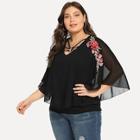 Shein Plus Floral Appliques Ring Detail Blouse