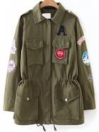 Shein Army Green Drawstring Detail Patch Coat With Pockets