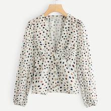 Shein Single Breasted Polka Dot Blouse