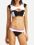 Shein Contrast Trim Black & White Cutout Bikini Set