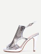Shein Silver Laser-cut High Vamp Heeled Sandals