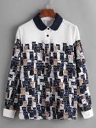 Shein Cats Print Contrast Collar Shirt