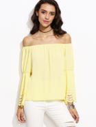 Shein Yellow Bell Sleeve Eyelet Scallop Blouse