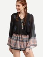 Shein Color Block Wrap Drawstring Waist Chiffon Romper
