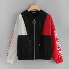 Shein Plus Color-block Letter Print Sleeve Jacket