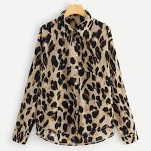Shein Leopard Print Curved Hem Shirt