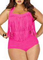 Rosewe Fringe Decorated Rose Two Piece Swimwear