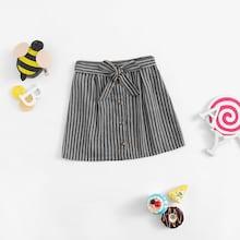 Shein Girls Waist Belted Button Up Striped Skirt