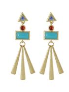 Shein Blue Acrylic Red Rhinestone Geometric Earrings