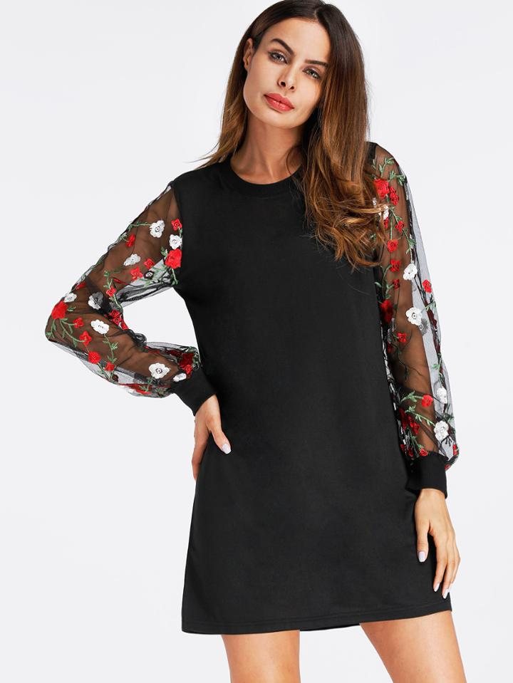 Shein Floral Embroidered Lace Panel Dress