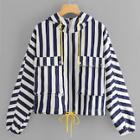 Shein Striped Drawstring Hoodie Jacket