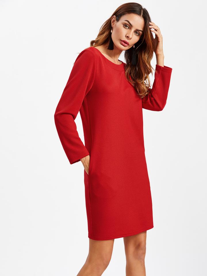 Shein V Cut Bow Back Textured Dress