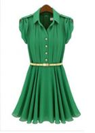 Rosewe A Line Button Decoration Green Chiffon Shirt Dress
