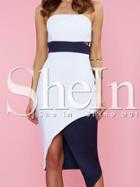 Shein White Strapless Color Block Asymmetric Dress