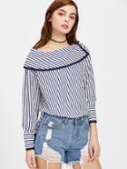 Shein Fold Over Neckline Pinstripe Top