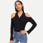 Shein Cold-shoulder Button Front Tee