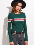 Shein Pinstrip Print Ribbed Knit Slim Fit T-shirt