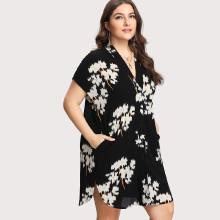 Shein Plus Botanical Print Button Up Shirt Dress