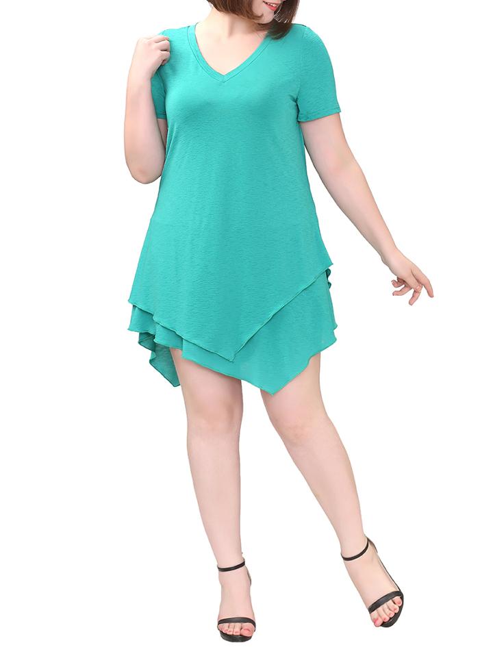 Shein Blue V Neck Layers Asymmetrical Plus T-shirt