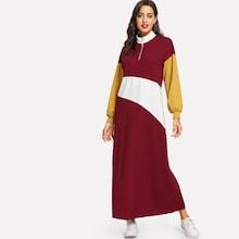 Shein Zip Front Color Block Mock-neck Dress