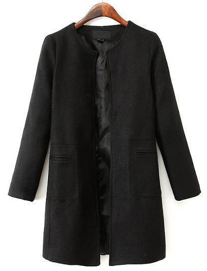 Shein Black Long Sleeve Pockets Loose Coat
