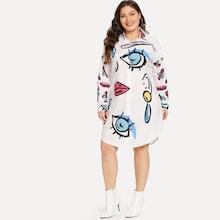 Shein Plus Single Breasted Cartoon Print Dress