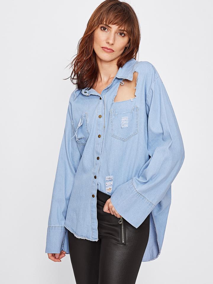 Shein Ripped High Low Shirt