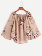 Shein Apricot Florals Boat Neck Bell Sleeve Top