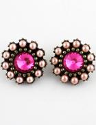 Shein Pink Gemstone Retro Gold Bead Stud Earrings