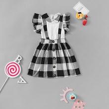 Shein Girls Ruffle Armhole Top & Buttoned Skirt Set