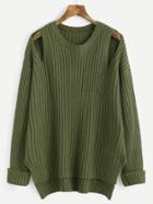 Shein Olive Green Ribbed Knit Cutout High Low Sweater