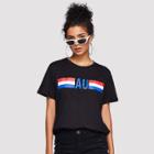 Shein Stripe And Letter Print Tee