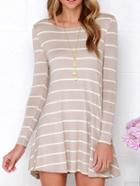 Shein Khaki Tees Striped Open Back Chambray Stripy Fringes Stria Banded Shift Dress