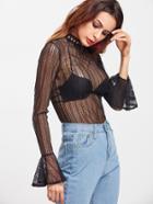 Shein Crochet Mock Neck Bell Cuff Lace Top