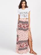 Shein Floral Print Slit Hem Maxi Skirt