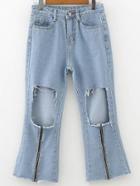 Shein Distressed Zipper Detail Capris Jeans