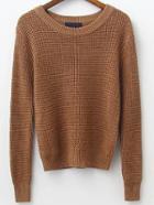 Shein Brown Waffle Knit Ribbed Trim Sweater