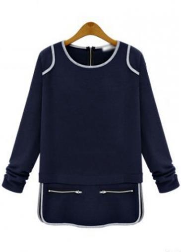Rosewe Enchanting Long Sleeve Round Neck Blue T Shirt
