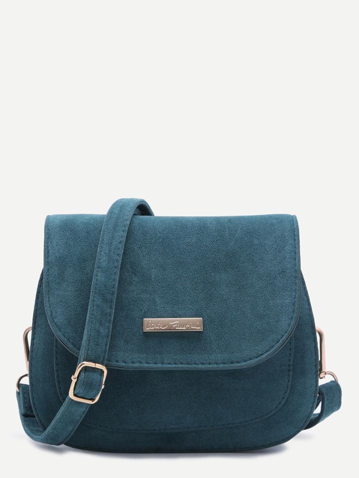 Shein Blue Nubuck Leather Saddle Crossbody Bag