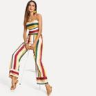 Shein Striped Crop Cami Top & Wide Leg Pants Set
